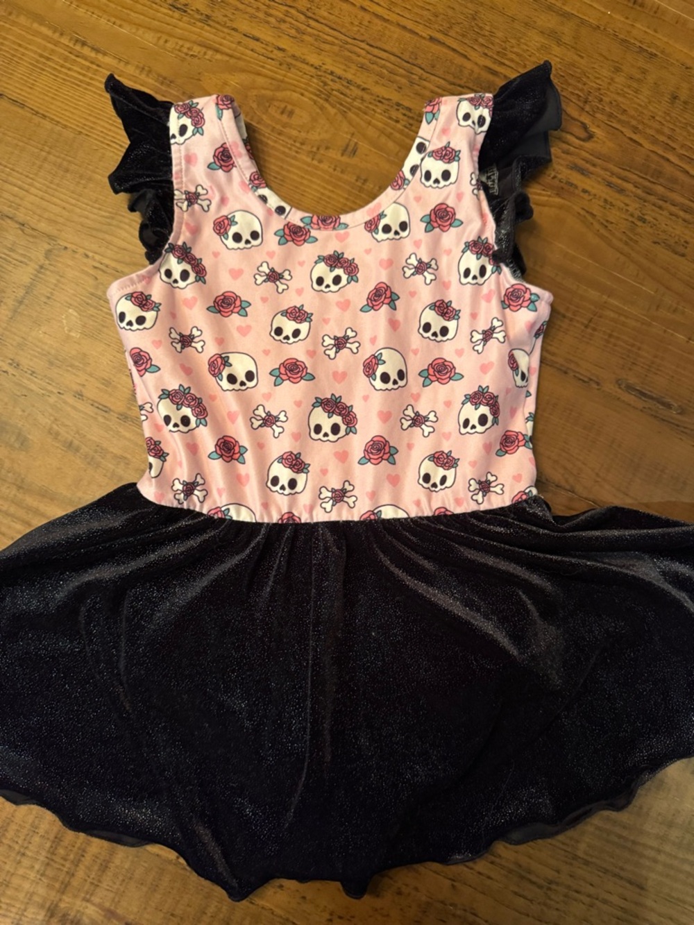 cheeky plum Pink Skull & Rose Ballet Costume Dress with Black Skirt